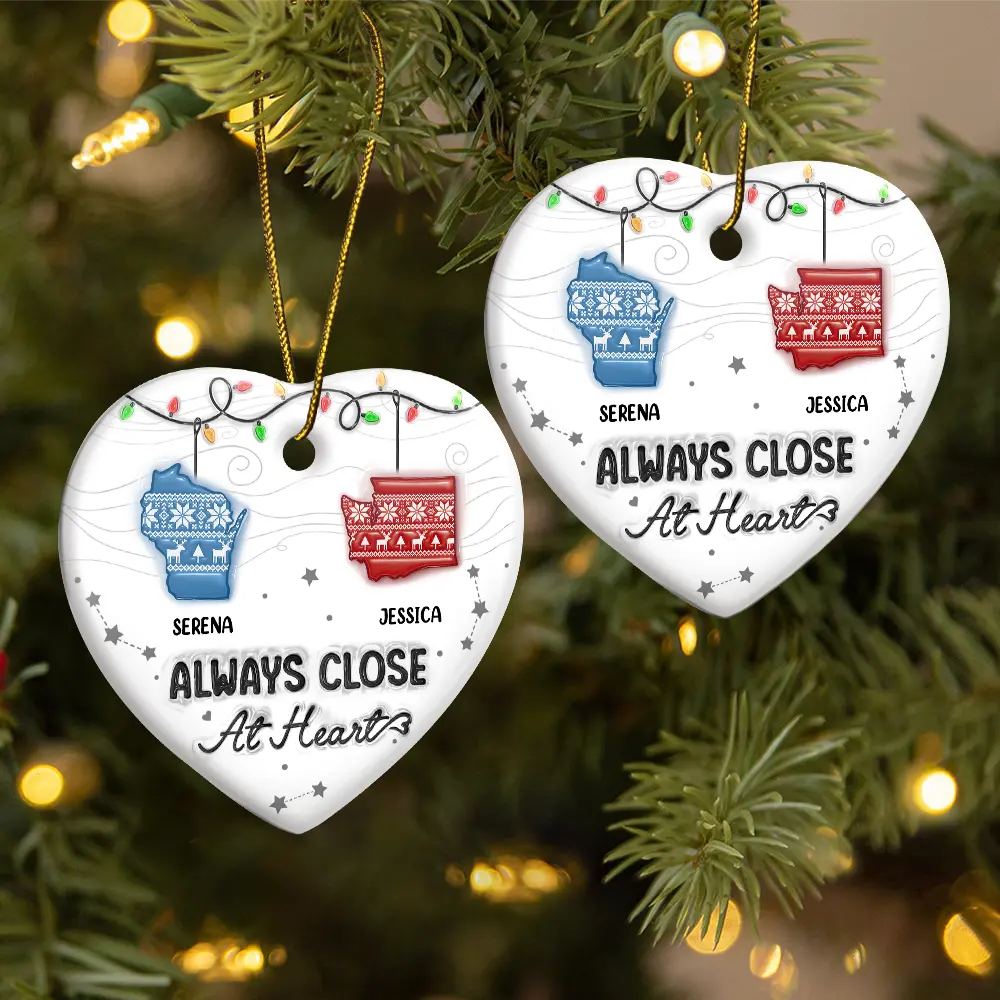 Family Love Knows No Distance - 3D Inflated Effect Printed Ornament, Personalized Heart Ceramic Ornament - Image 2