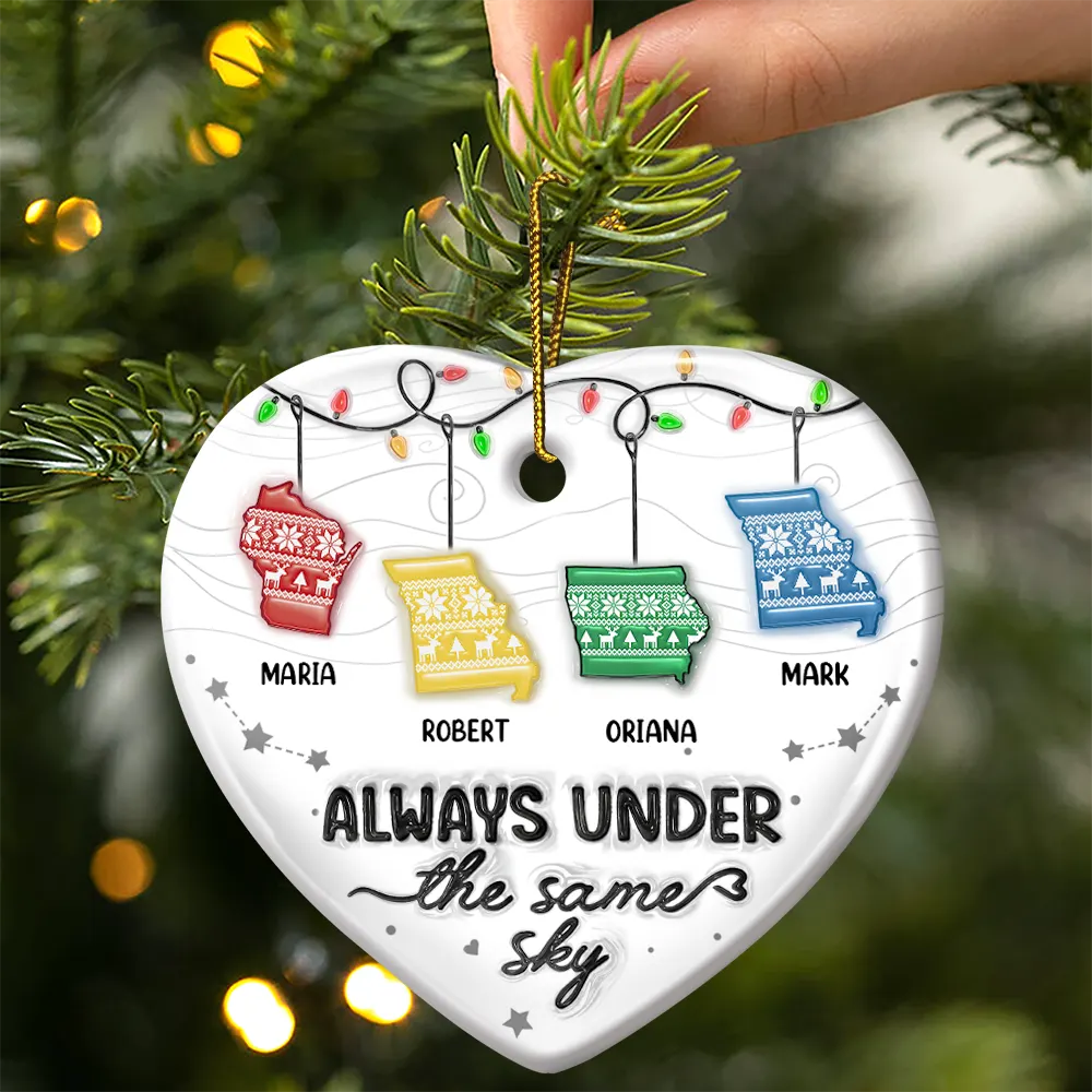 Family Love Knows No Distance - 3D Inflated Effect Printed Ornament, Personalized Heart Ceramic Ornament - Image 3