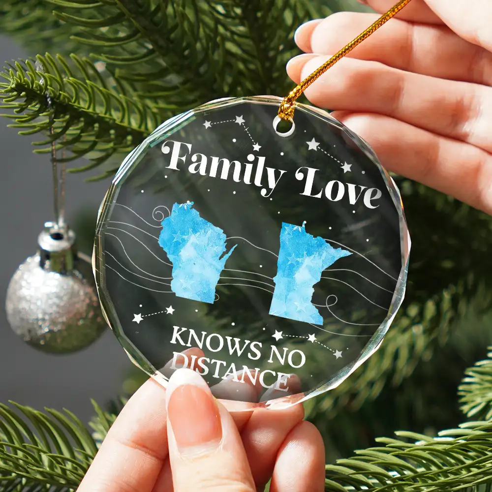 Family Love Knows No Distance Christmas - Personalized Glass Ornament - Image 2