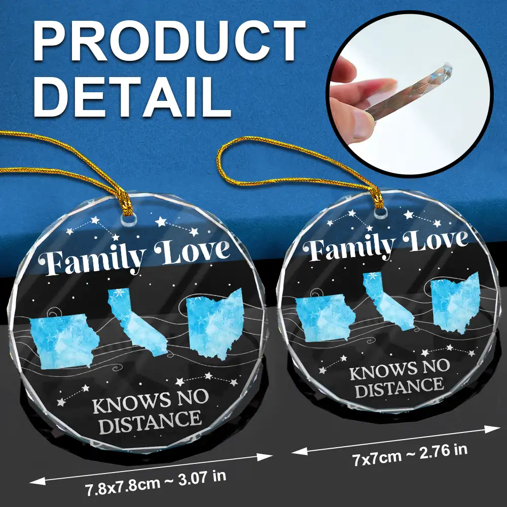 Family Love Knows No Distance Christmas - Personalized Glass Ornament - Image 6