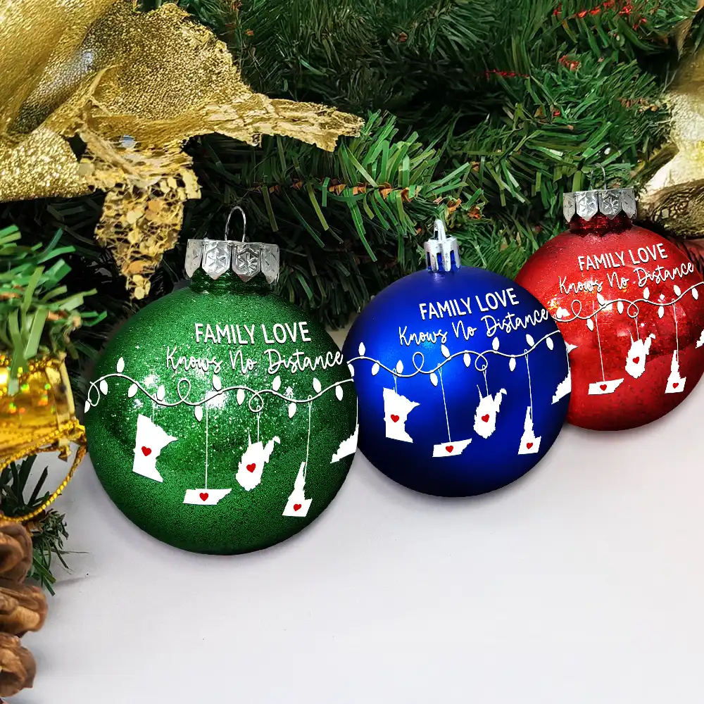 Family Love Knows No Distance - Personalized Ball Ornament - Image 4