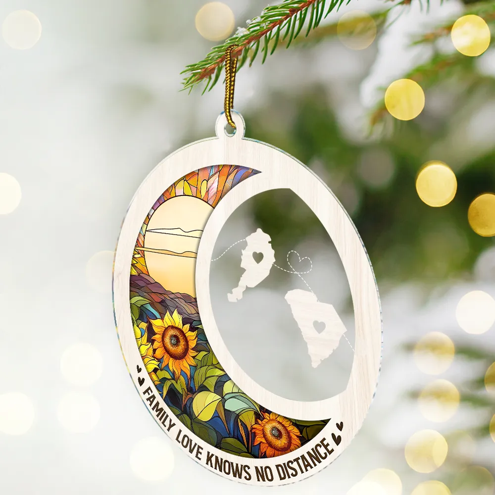 Family Love Knows No Distance - Personalized Custom Shaped Acrylic Ornament - Image 2