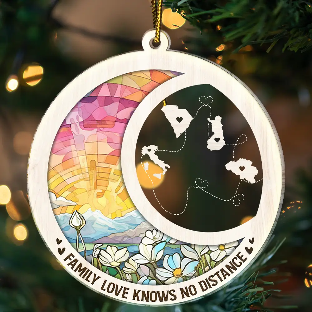 Family Love Knows No Distance - Personalized Custom Shaped Acrylic Ornament - Image 3
