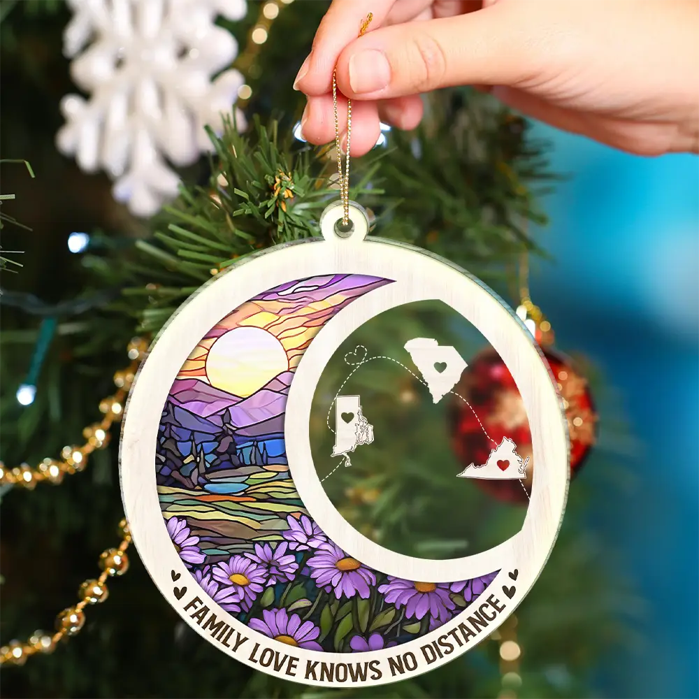 Family Love Knows No Distance - Personalized Custom Shaped Acrylic Ornament - Image 4