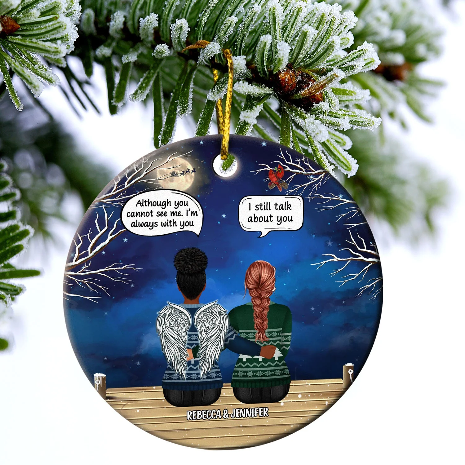 Family Memorial Couple I Miss You - Christmas Gift For Couples - Personalized Custom Circle Ceramic Ornament - Image 3