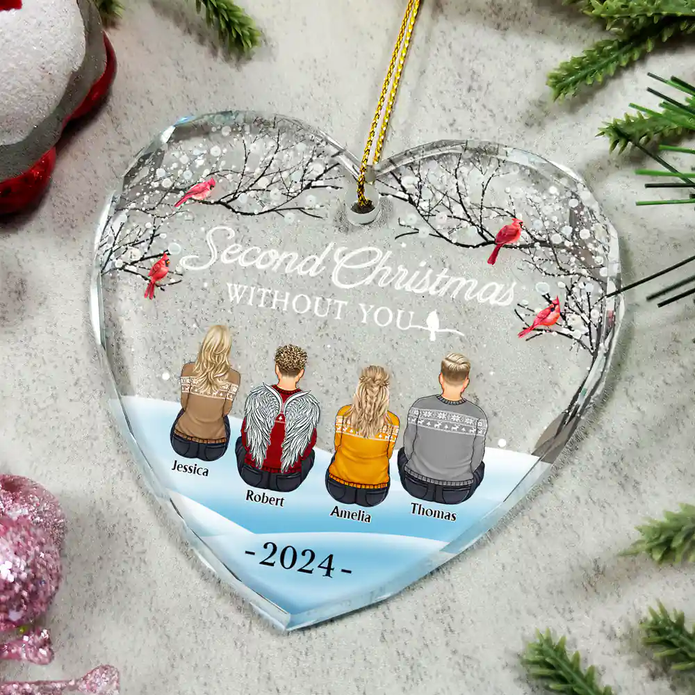 Family Memorial First Christmas Without You - Personalized Heart Shaped Glass Ornament - Image 4