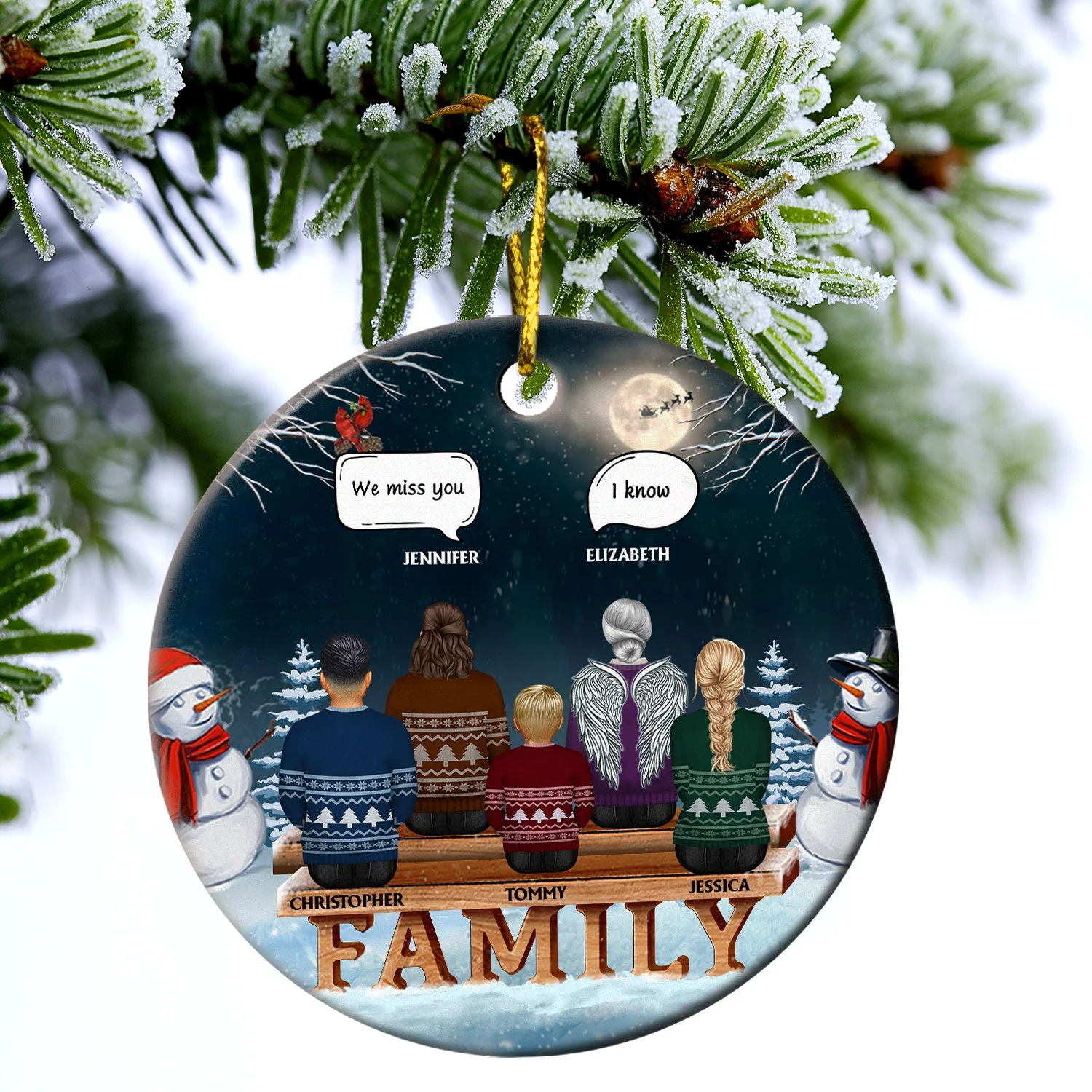 Family Memorial We Miss You - Christmas Gift For Family - Personalized Custom Circle Ceramic Ornament - Image 3