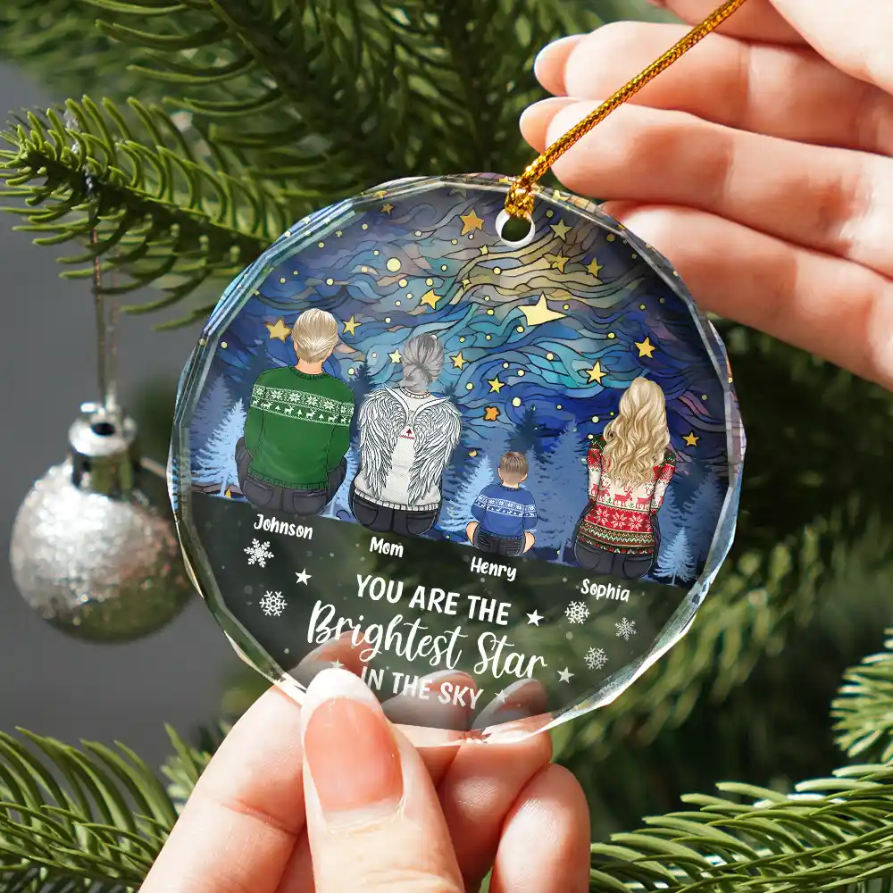 Family Memorial You Are The Brightest Star In The Sky - Personalized Circle Glass Ornament - Image 2