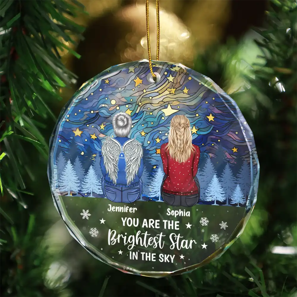 Family Memorial You Are The Brightest Star In The Sky - Personalized Circle Glass Ornament - Image 3