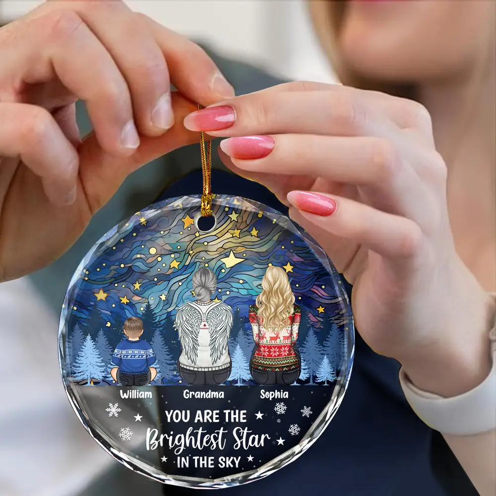 Family Memorial You Are The Brightest Star In The Sky - Personalized Circle Glass Ornament - Image 4