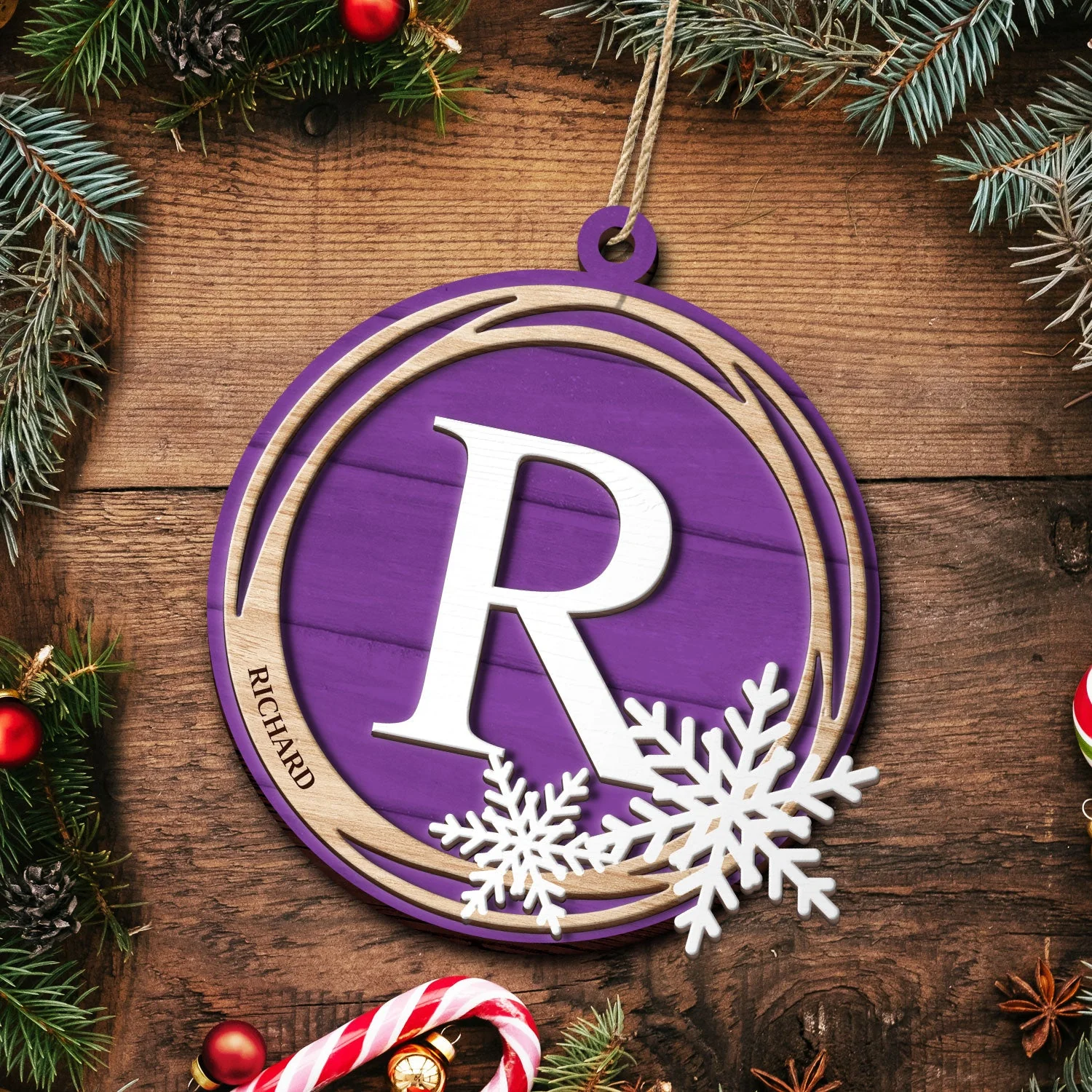 Family Monogram Alphabet - Christmas Gift For Family - Personalized 2-Layered Wooden Ornament - Image 5