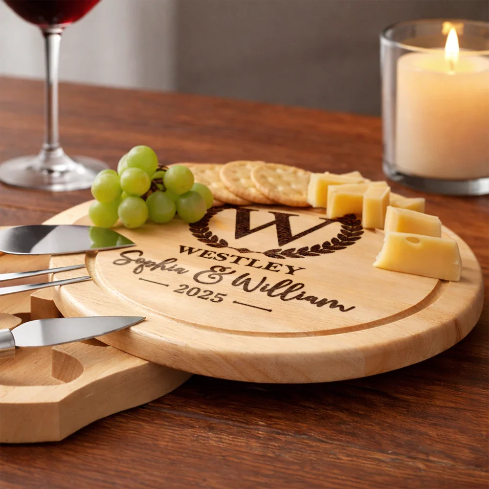 Family Monogram Name Charcuterie Couple Initial - Personalized Cheese Board Set - Image 5