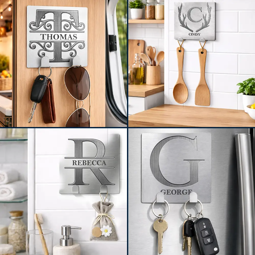 Family Monogram Name Couple Initial - Personalized Mini Key Hook - Image 6