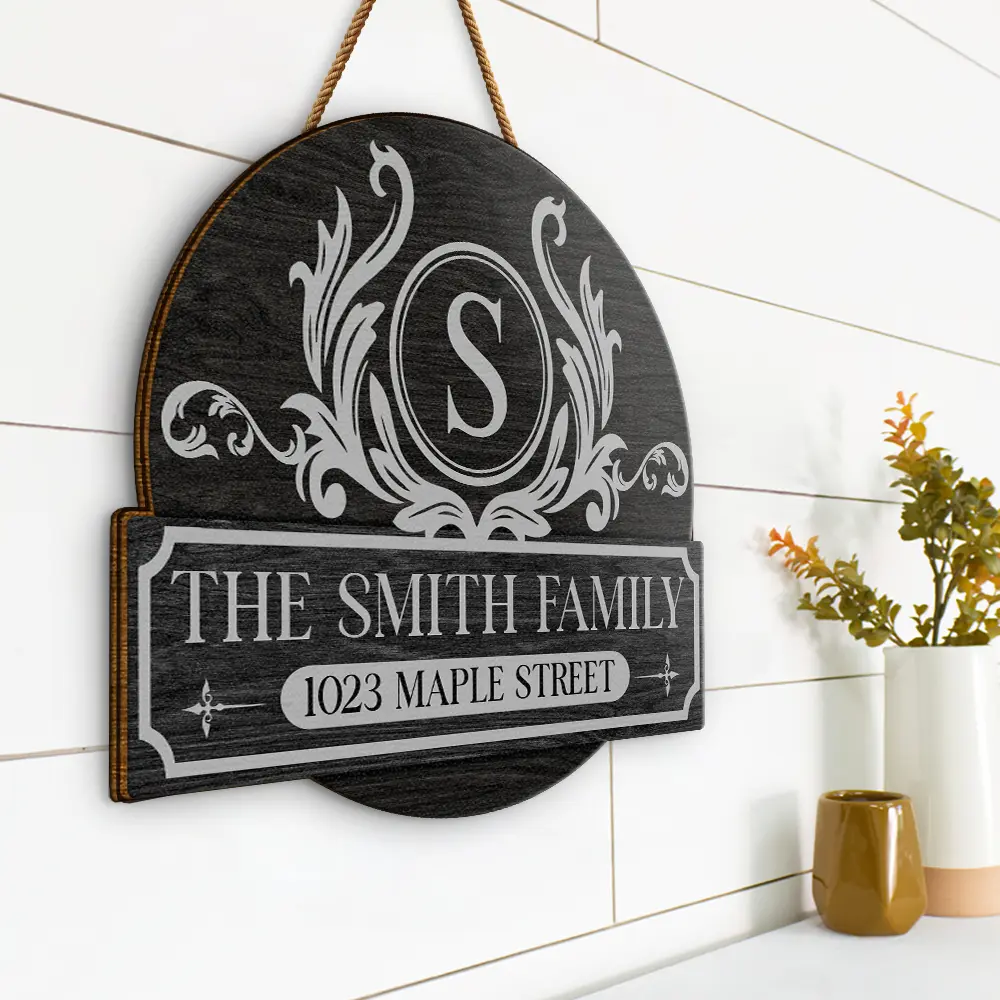 Family Monogram With Address - Personalized Custom Shaped Wood Sign - Image 2