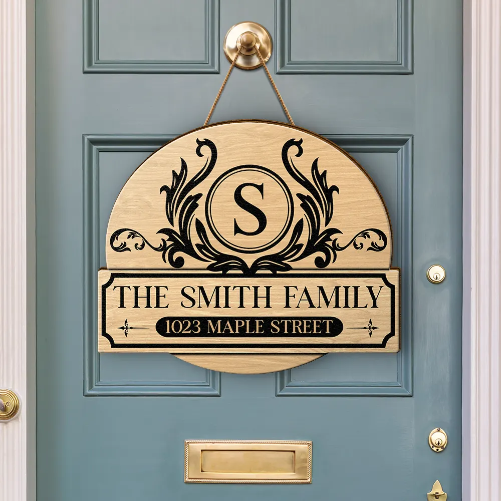 Family Monogram With Address - Personalized Custom Shaped Wood Sign - Image 3