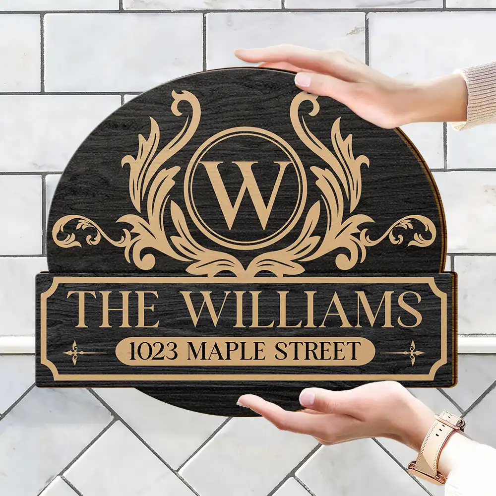 Family Monogram With Address - Personalized Custom Shaped Wood Sign - Image 4