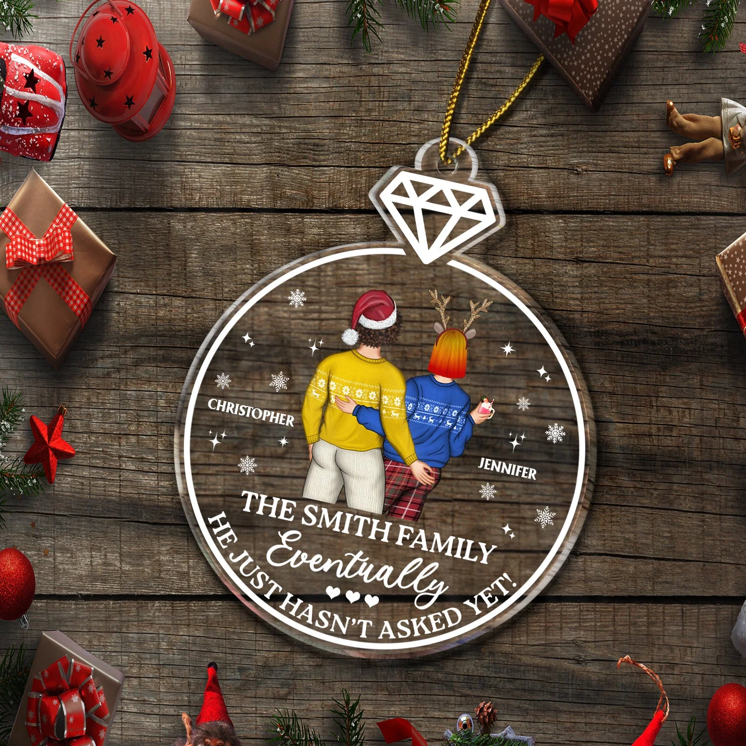 Family Name Eventually He Just Hasn't Asked Yet - Christmas Gift For Couple, Boyfriend, Girlfriend - Personalized Custom Shaped Acrylic Ornament - Image 5