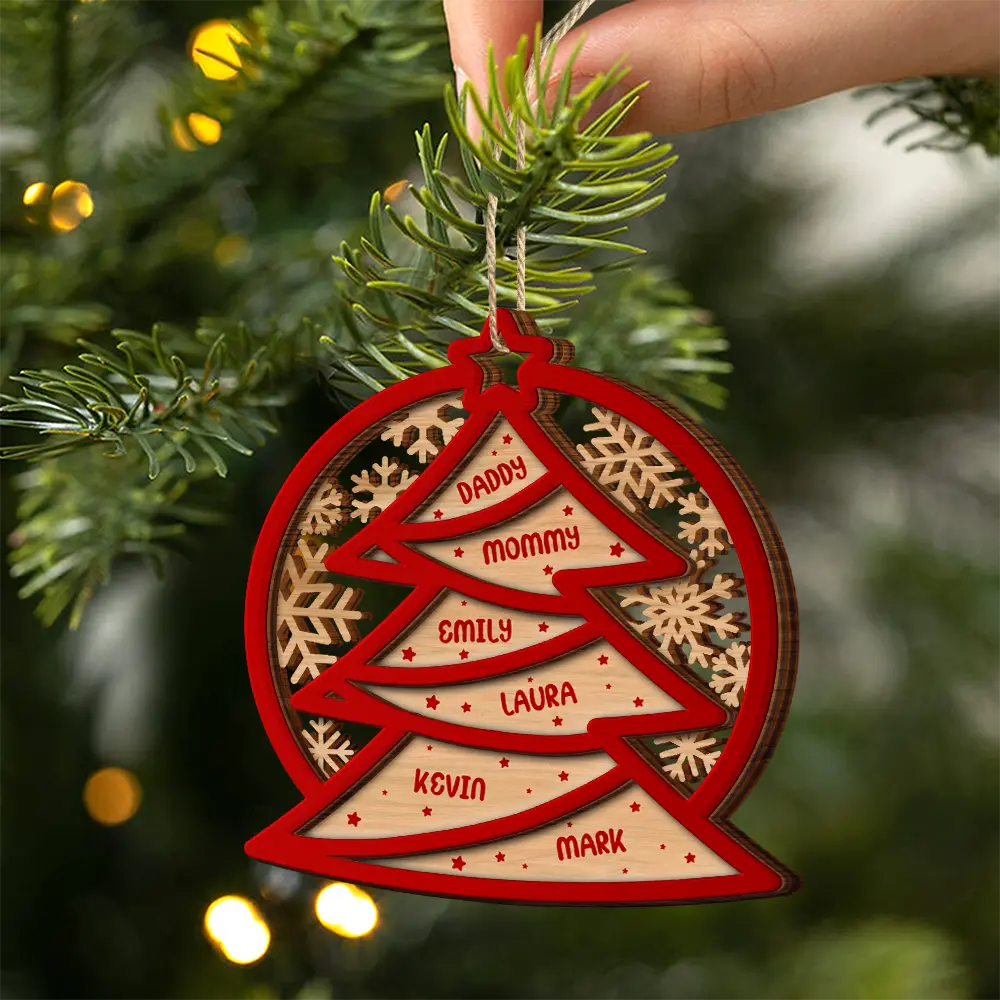 Family Names Christmas Tree - Personalized 2-Layered Wooden Ornament - Image 2