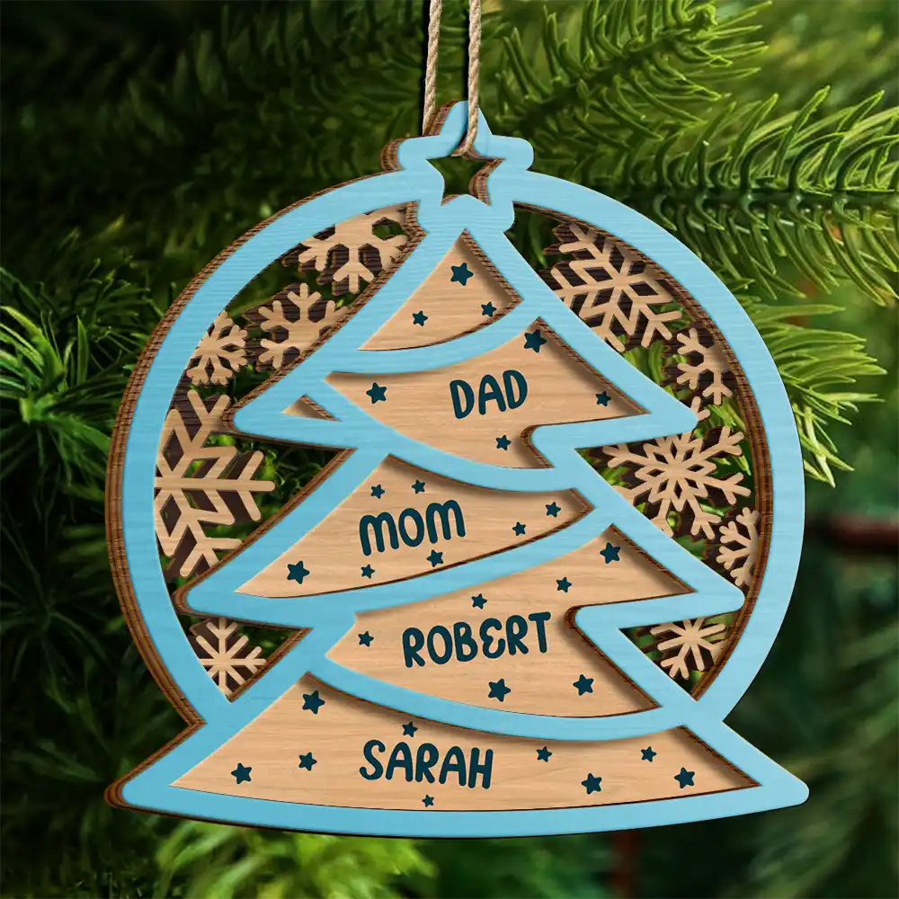 Family Names Christmas Tree - Personalized 2-Layered Wooden Ornament - Image 4