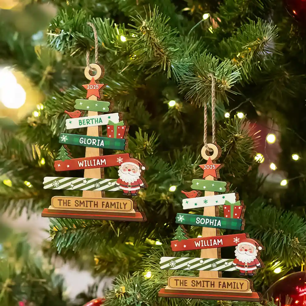 Family Names Christmas Tree - Personalized Custom Shaped Wooden Ornament - Image 6