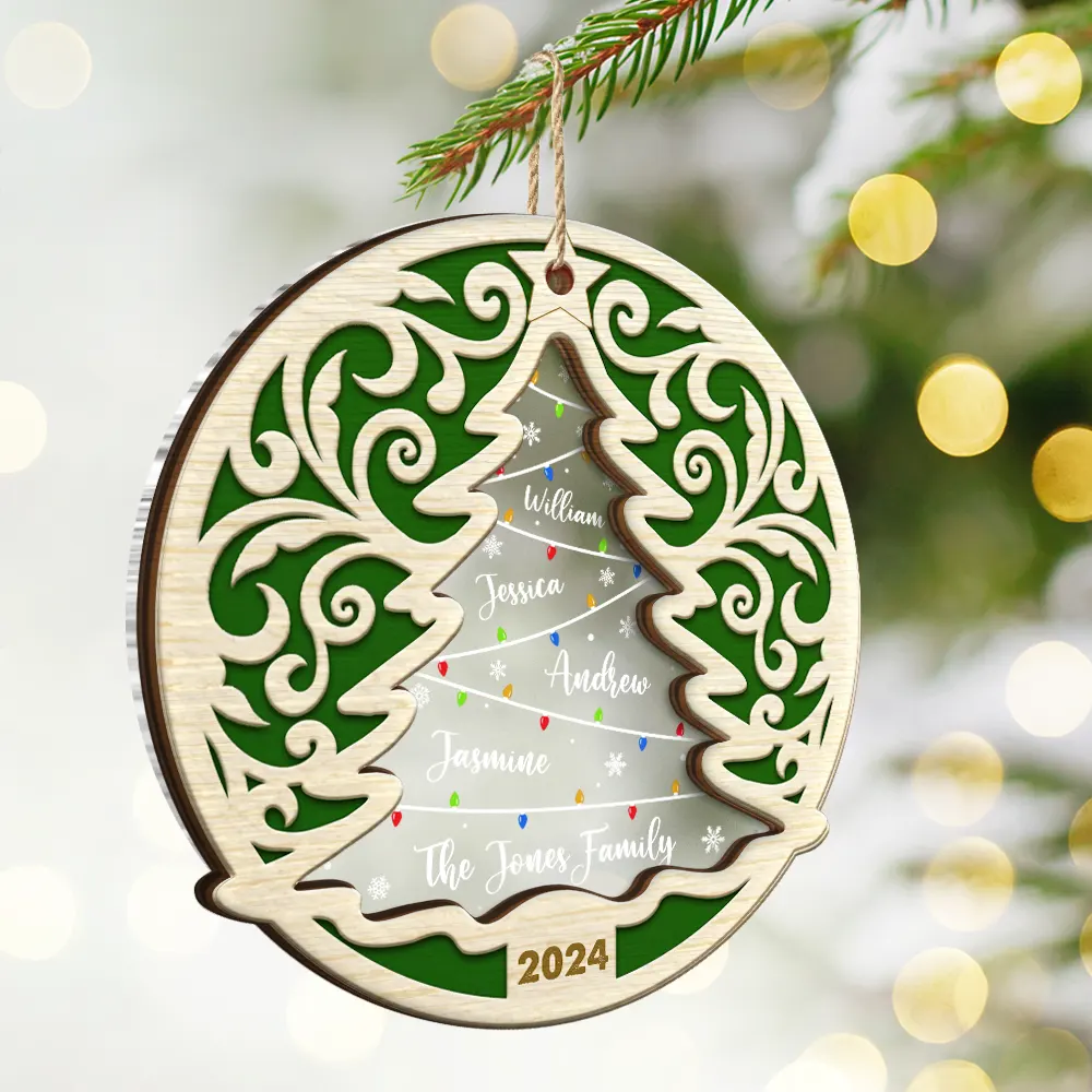 Family Names On The Christmas Tree - Personalized 2-Layered Mix Ornament - Image 2