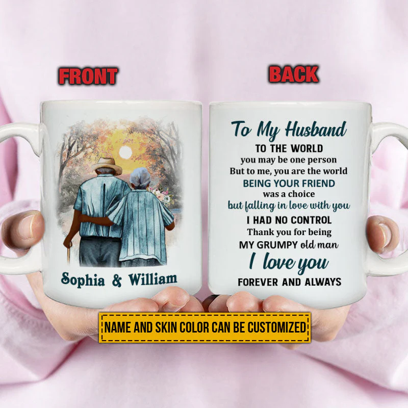 Family Old Couple To My Husband You Are The World Skin Custom Mug, Couple Gift, Anniversary Gift, Memorial Gift, Grandparents Day Gifts - Image 4
