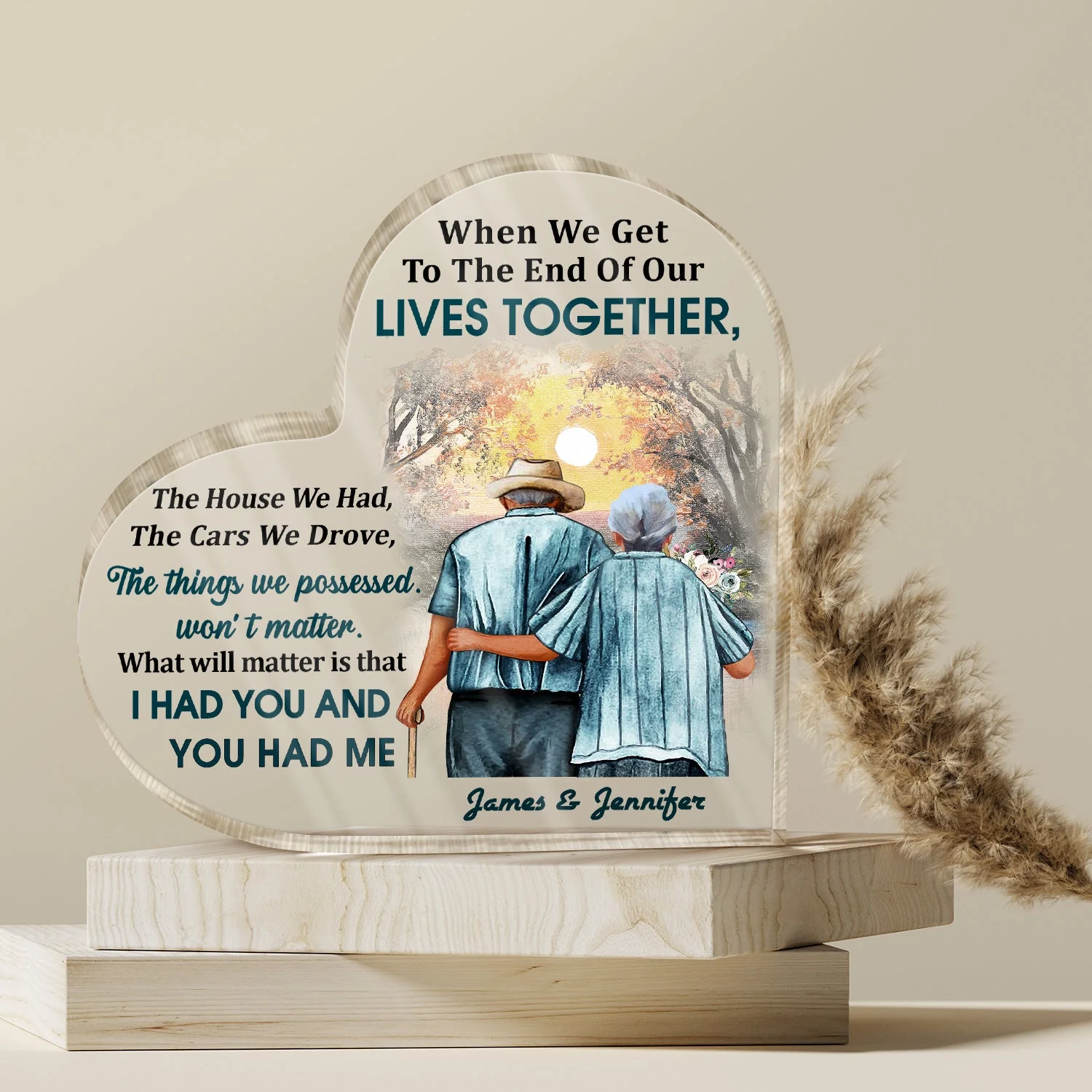 Family Old Couple When We Get To The End - Personalized Custom Heart Shaped Acrylic Plaque - Image 4