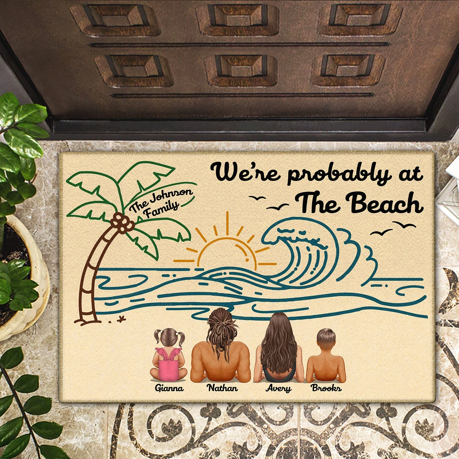 Family Probably At The Beach - Personalized Doormat - Image 2