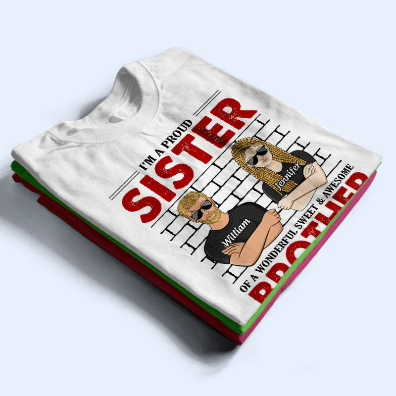 Family Proud Brothers Awesome Sister - Gift For Brothers Sisters - Personalized Custom T Shirt - Image 2