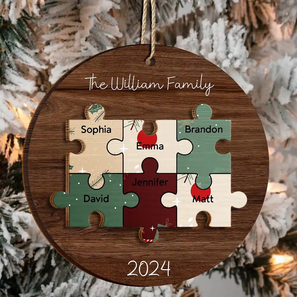 Family Puzzle - Christmas Gift For Family - Personalized 2-Layered Wooden Ornament - Image 3