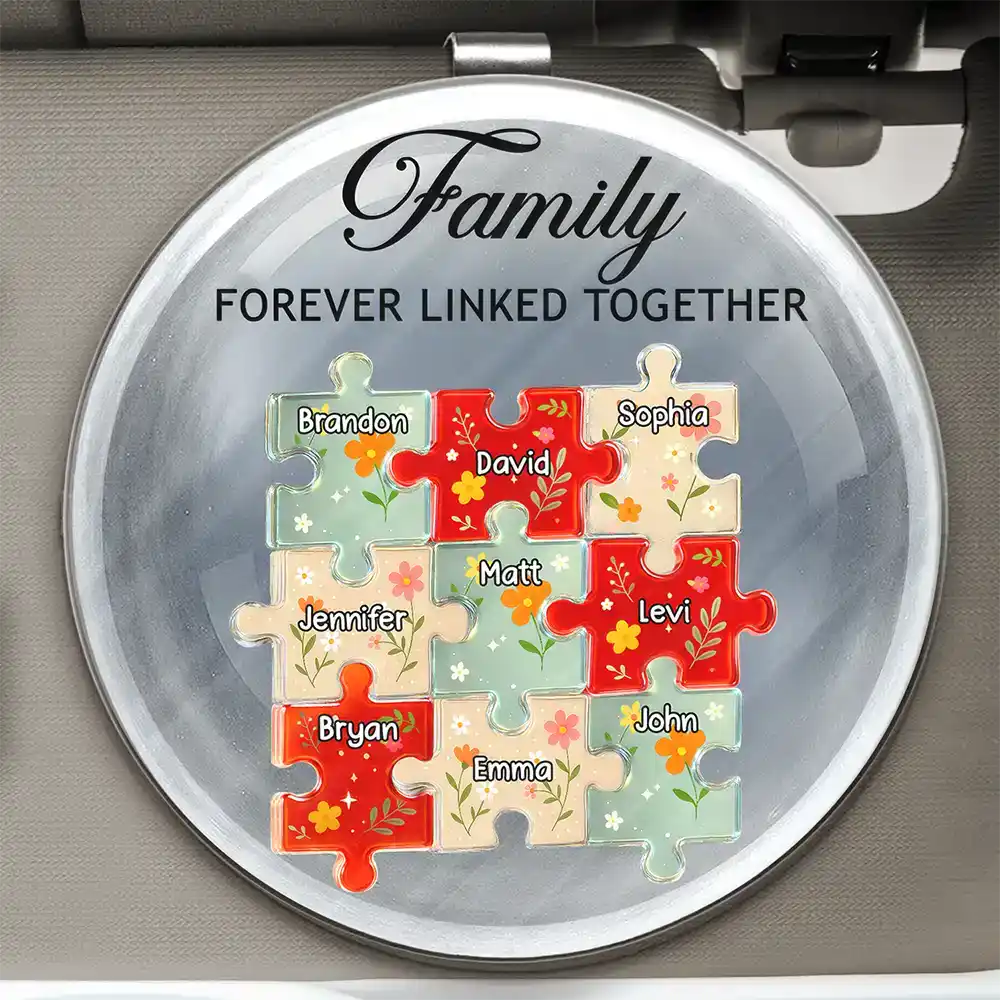 Family Puzzle Linked Together - Personalized Custom Shaped Acrylic Car Visor Clip - Image 2