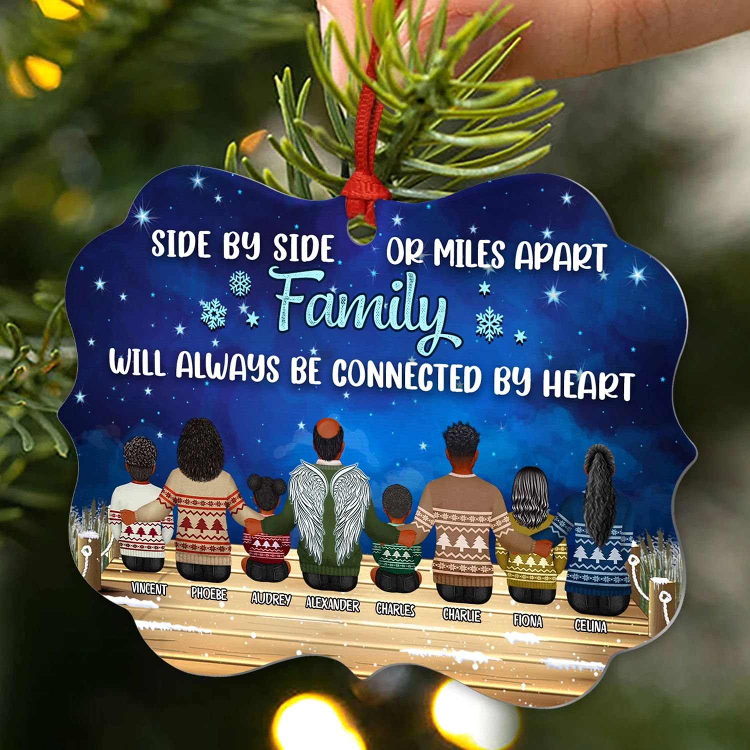 Family Side By Side Or Miles Apart Grandparents & Grandkids - Christmas Gift For Family - Personalized Custom Aluminum Ornament - Image 2