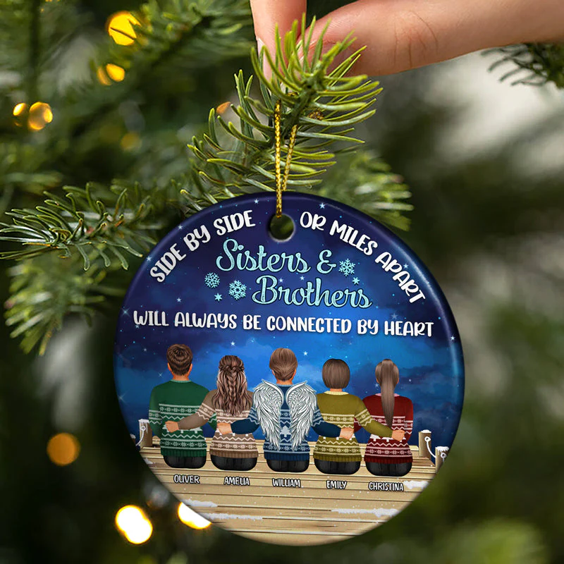 Family Side By Side Or Miles Apart Grandparents & Grandkids - Christmas Gift For Family - Personalized Custom Circle Ceramic Ornament - Image 2