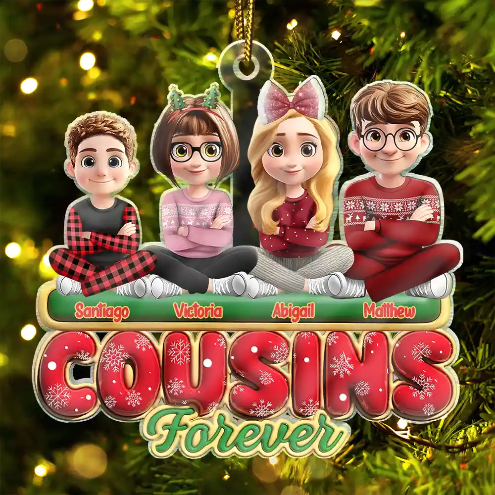 Family Sisters Brothers Siblings Cousins Forever 3D Effect - Personalized Custom Shaped Acrylic Ornament - Image 2