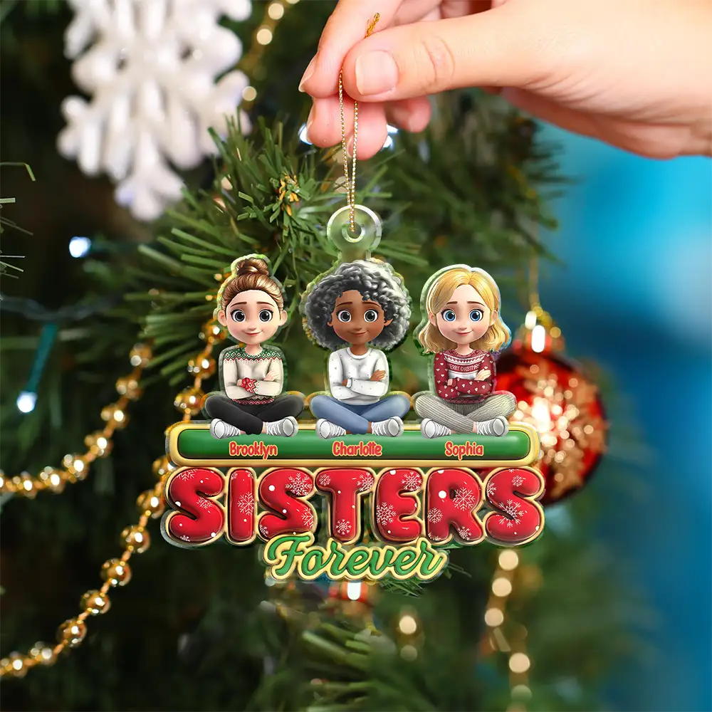 Family Sisters Brothers Siblings Cousins Forever 3D Effect - Personalized Custom Shaped Acrylic Ornament - Image 5