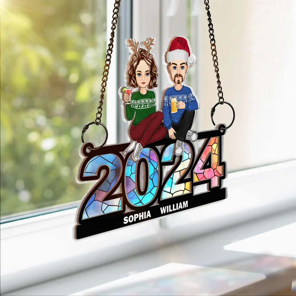 Family Sitting 2024 - Personalized Window Hanging Suncatcher Ornament - Image 3
