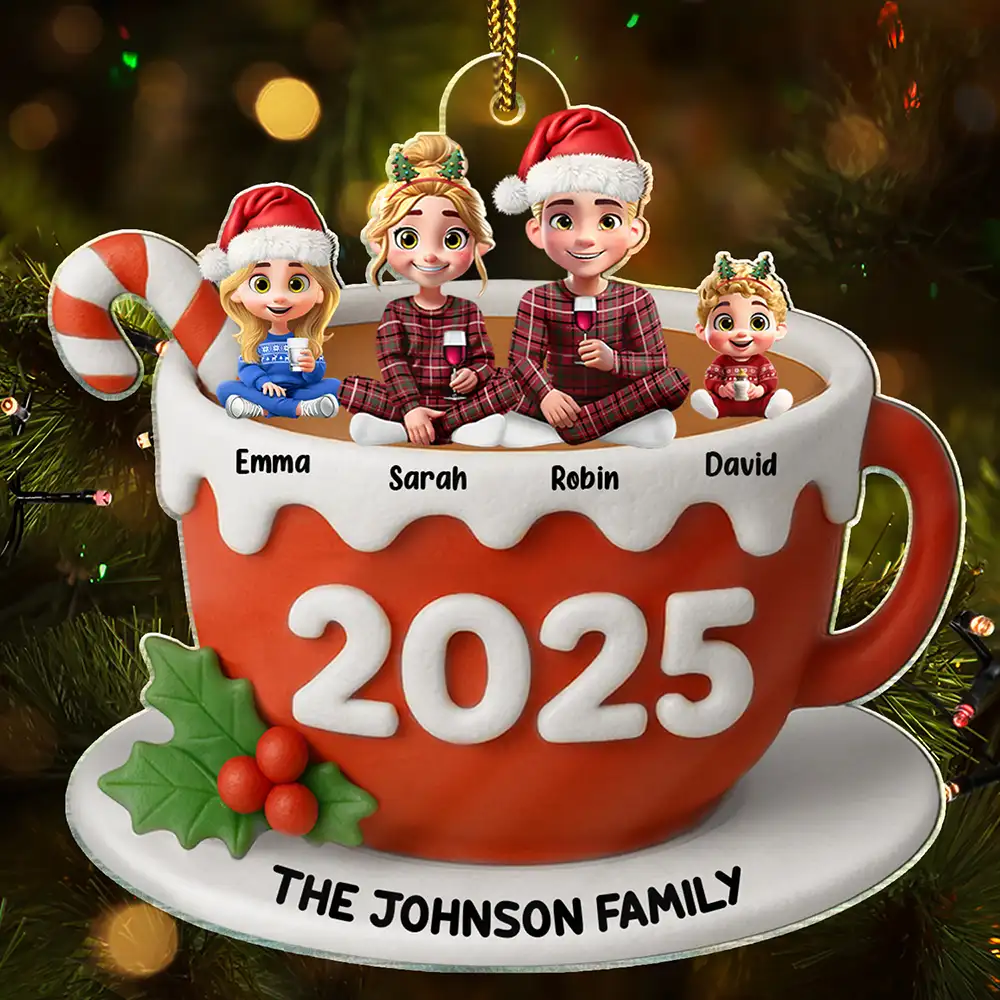 Family Sitting 3D Effect Marshmallow - Personalized Custom Shaped Acrylic Ornament - Image 2