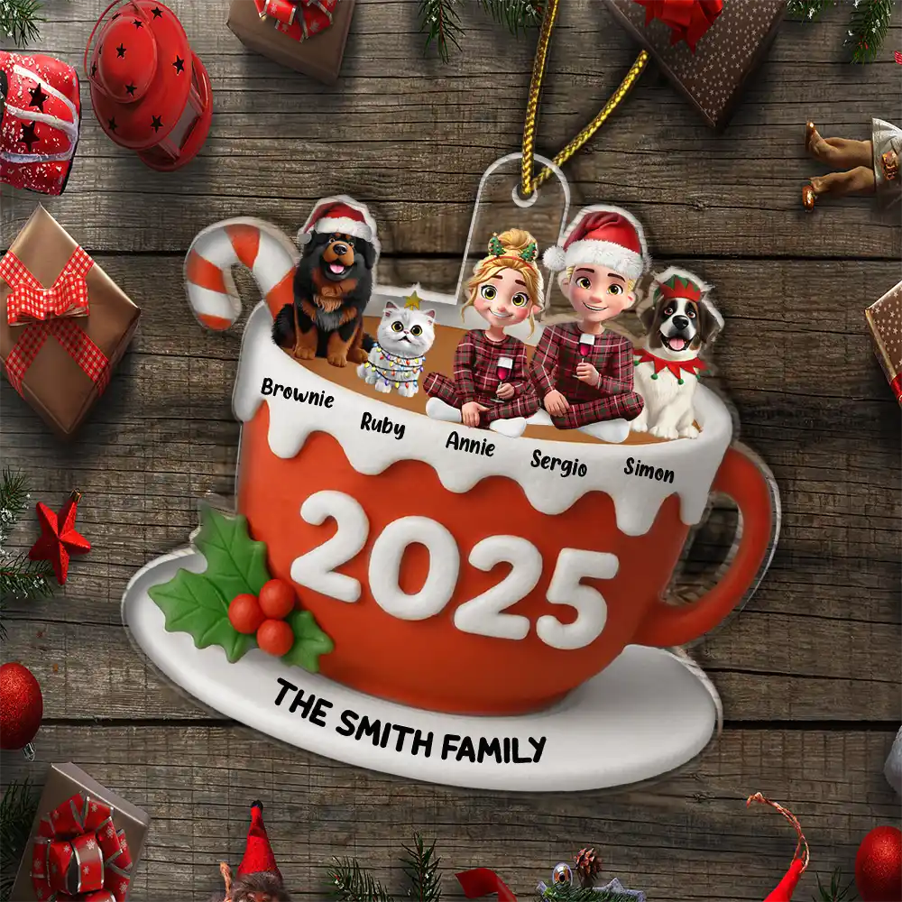 Family Sitting 3D Effect Marshmallow - Personalized Custom Shaped Acrylic Ornament - Image 6