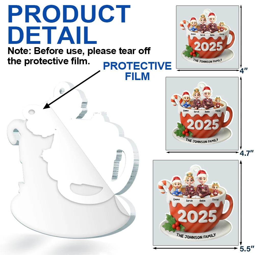 Family Sitting 3D Effect Marshmallow - Personalized Custom Shaped Acrylic Ornament - Image 7