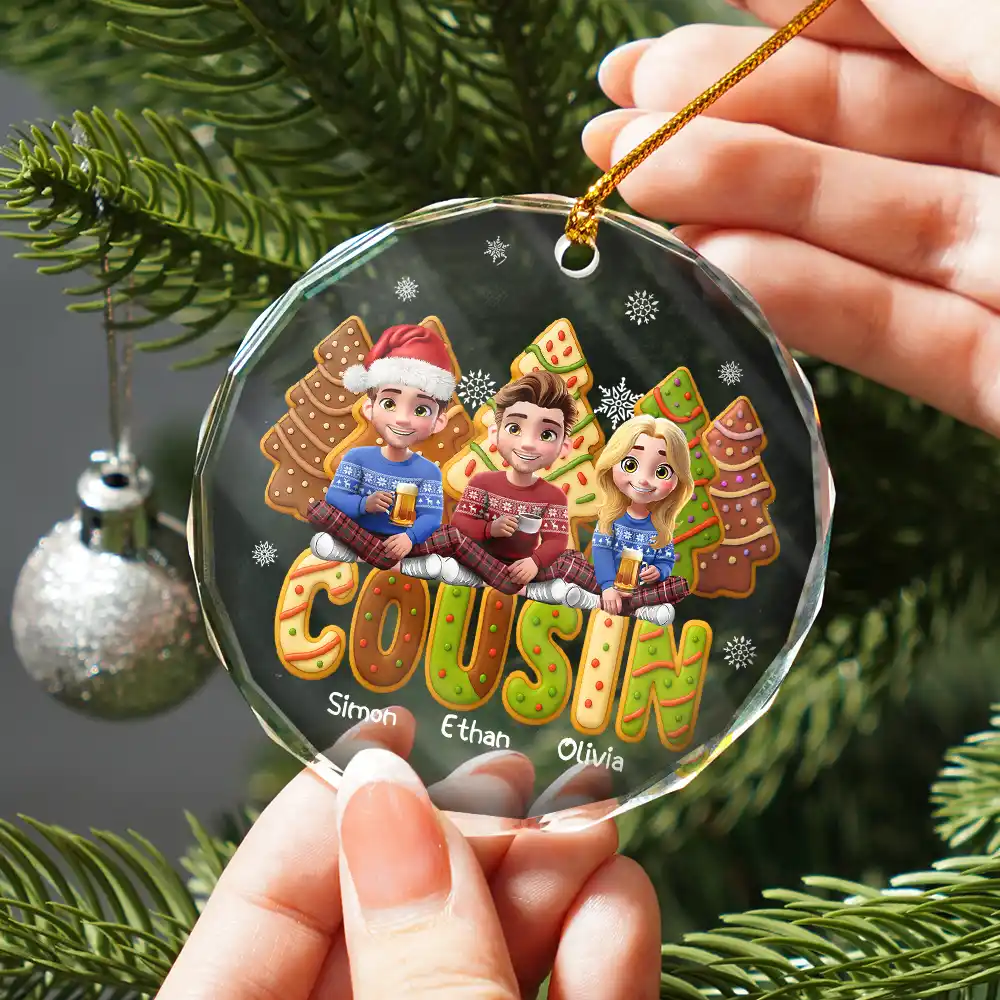 Family Sitting Cake Cookie Tree - Personalized Circle Glass Ornament - Image 2