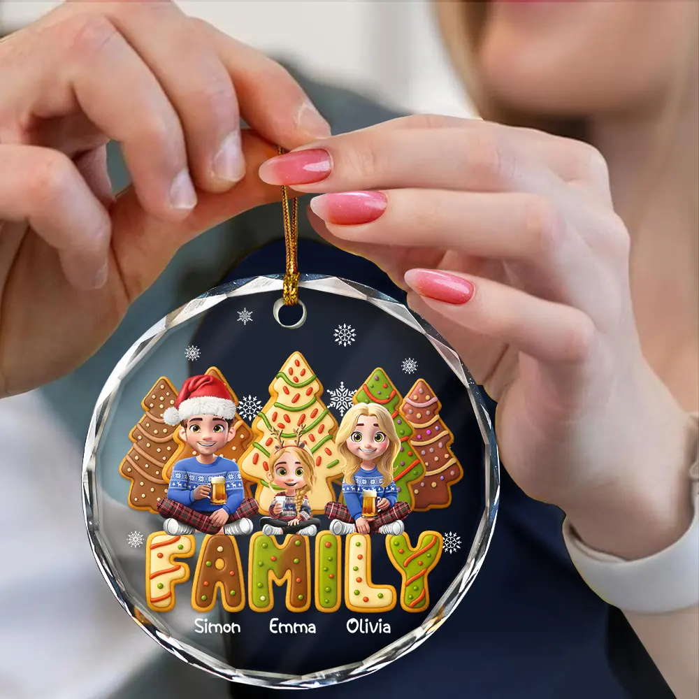 Family Sitting Cake Cookie Tree - Personalized Circle Glass Ornament - Image 4