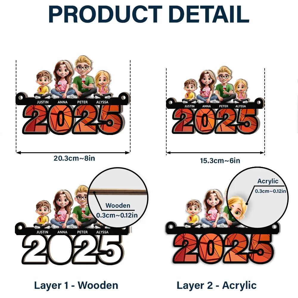 Family Sitting On Year 3D Effect - Personalized Window Hanging Suncatcher Ornament - Image 5