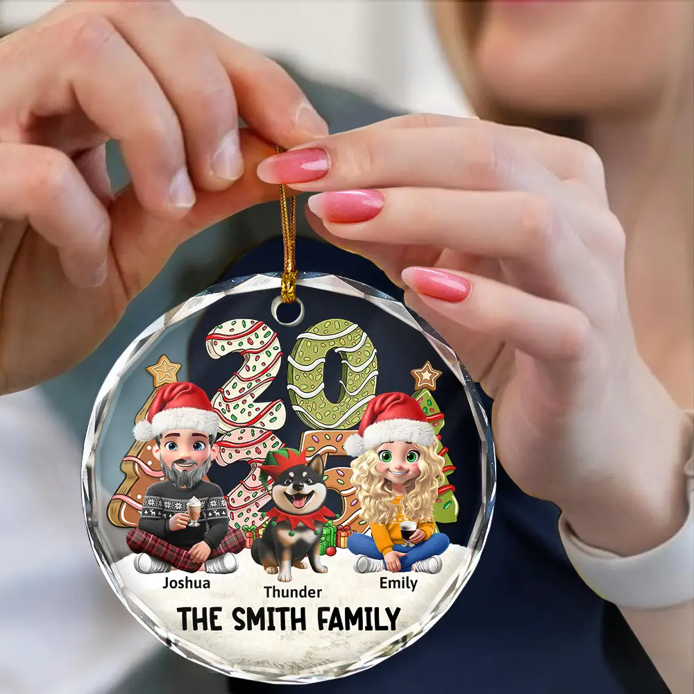 Family Sitting Together - Personalized Circle Glass Ornament - Image 4