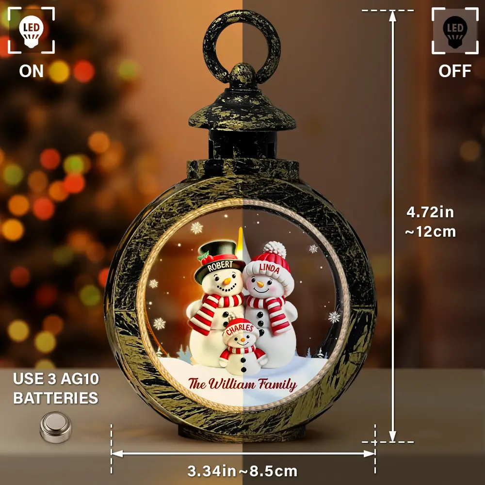 Family Snowman - Personalized Candlelight Lantern Ornament - Image 3