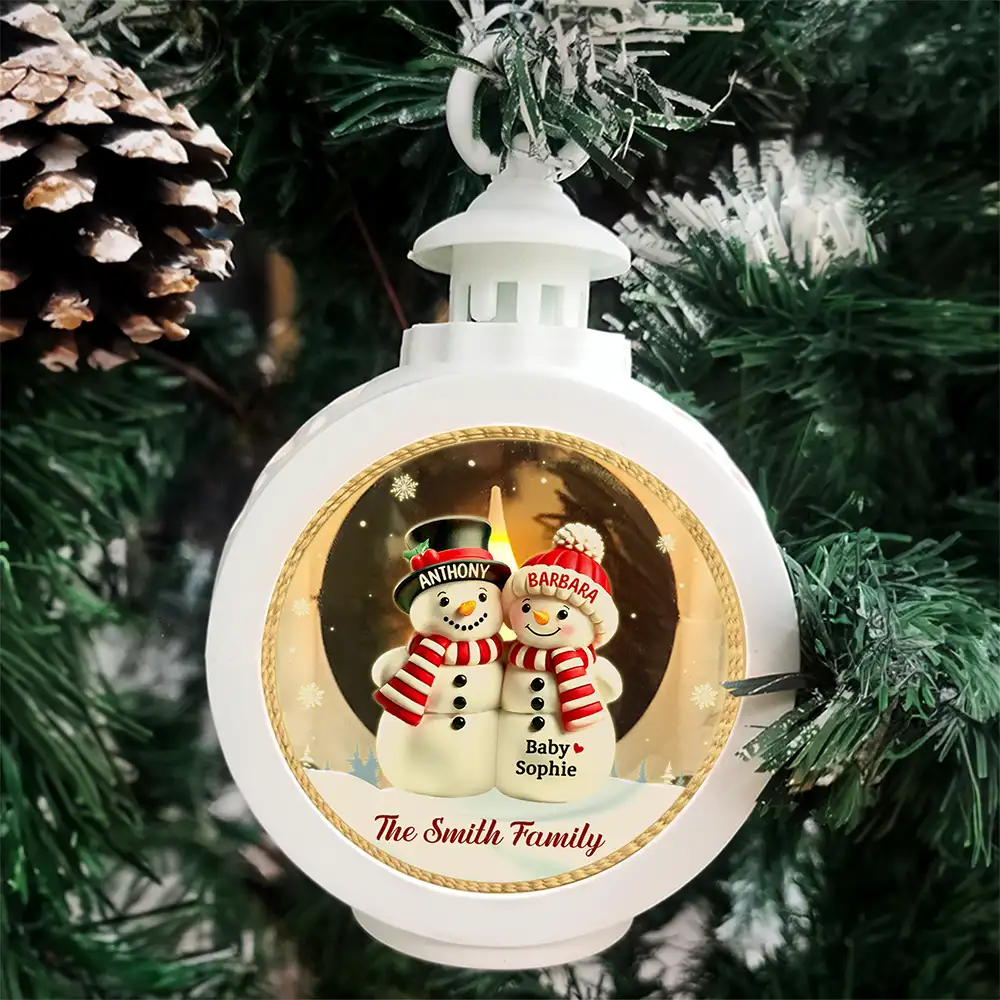 Family Snowman - Personalized Candlelight Lantern Ornament - Image 4