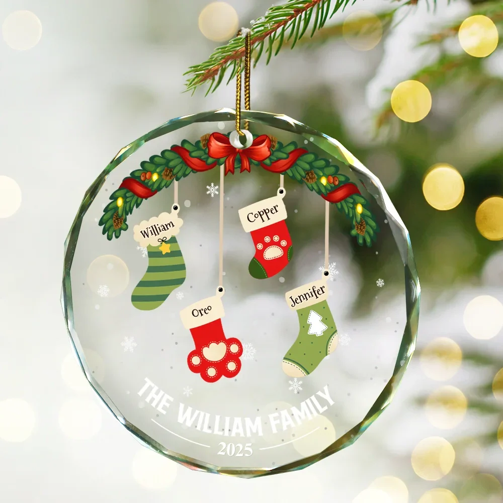 Family Stockings - Personalized Circle Glass Ornament - Image 2