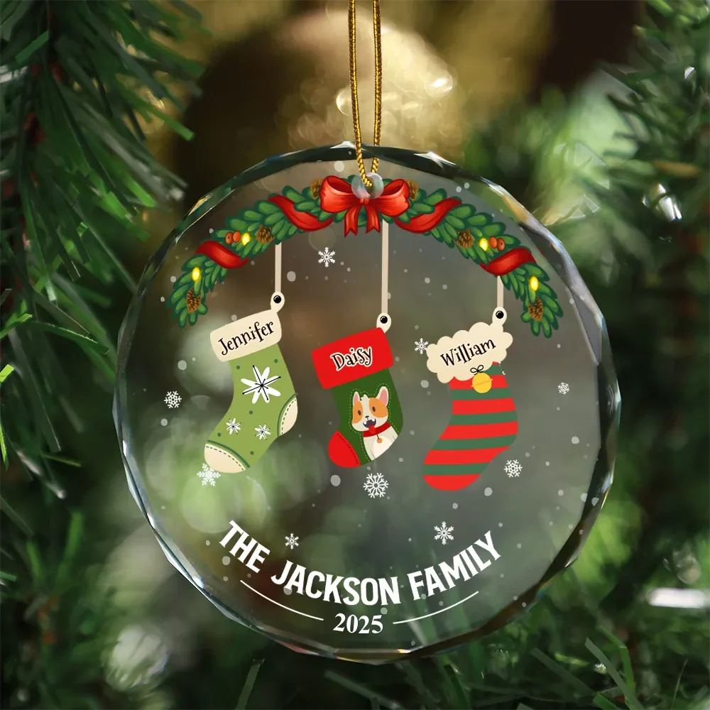 Family Stockings - Personalized Circle Glass Ornament - Image 3