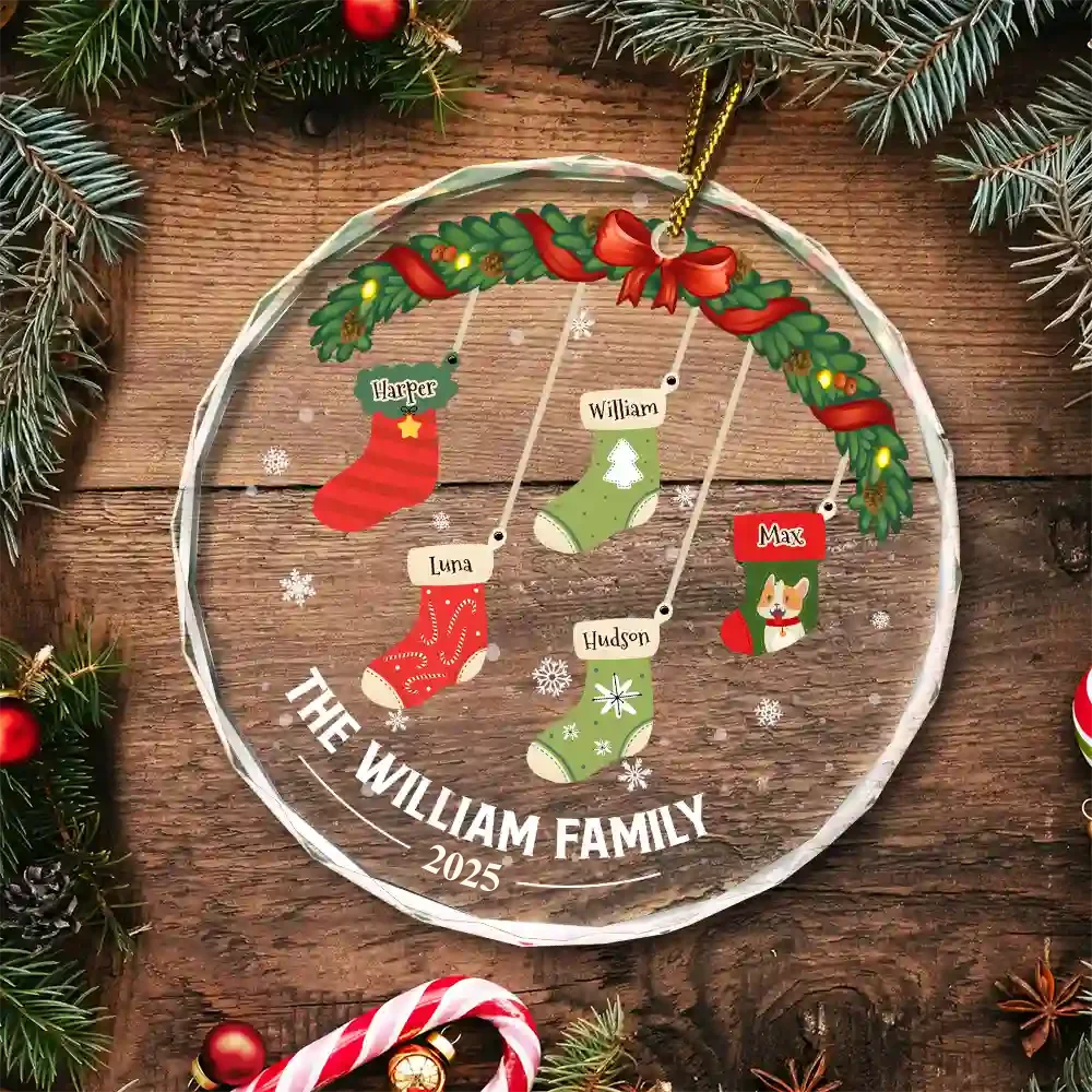 Family Stockings - Personalized Circle Glass Ornament - Image 5