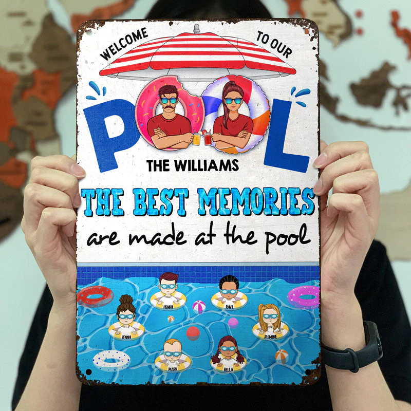 Family The Best Memories Are Made At The Pool - Pool Garden Sign - Personalized Custom Classic Metal Signs - Image 3