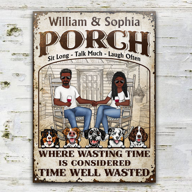 Family The Porch Time Well Wasted - Gift For Couples And Dog Lovers - Personalized Custom Classic Metal Signs - Image 2